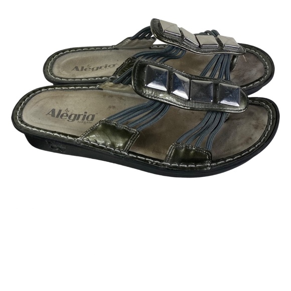 Alegria Pisa PIS-123 Wedge Sandals Slides Sz 37 US 7 / 7.5 Silver Leather Beaded - Picture 2 of 8